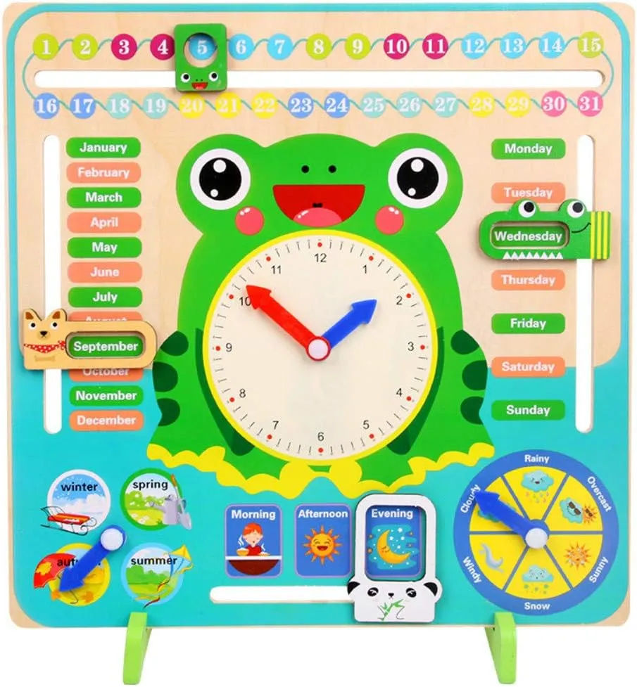 Calendar briny shed edge apartment Clock Time Cognition Preschool Education Toys for Children Montessori Wood Clock Teaching Aids Baby Weather Season 
