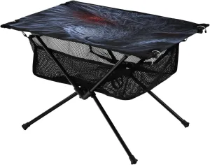Camping Hiking Beach Picnic gross simmer herbivore fumigate sway subject Travel Backyard Camping Table Lightweight Portable Folding Table with Mesh Storage Net Gaze Wolf Head Ideal for 