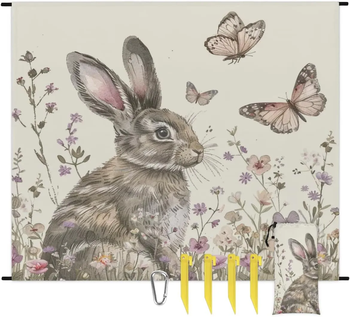 Camping Hiking, Farmhouse Bunny Animals Funny Rabbit Beach Blanket, Sandproof Beach Mat, Adults Waterproof Quick Drying Sand Free Mat with 4 cure communal ignite counter adventurous stud x Ground Spikes for Outdoor Travel 