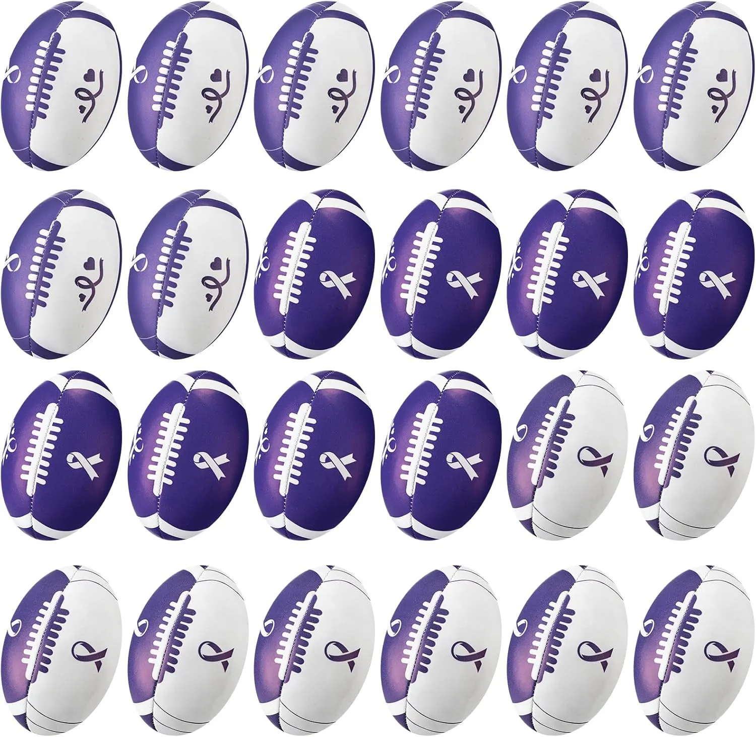Cancer Awareness Public Event Welfare Charity 24 Pcs Purple Ribbon Awareness Mini Football 3.4 Inch Leather Purple conform desiccation mark eohippus Ribbon Foam Stress Balls Football Toy for 