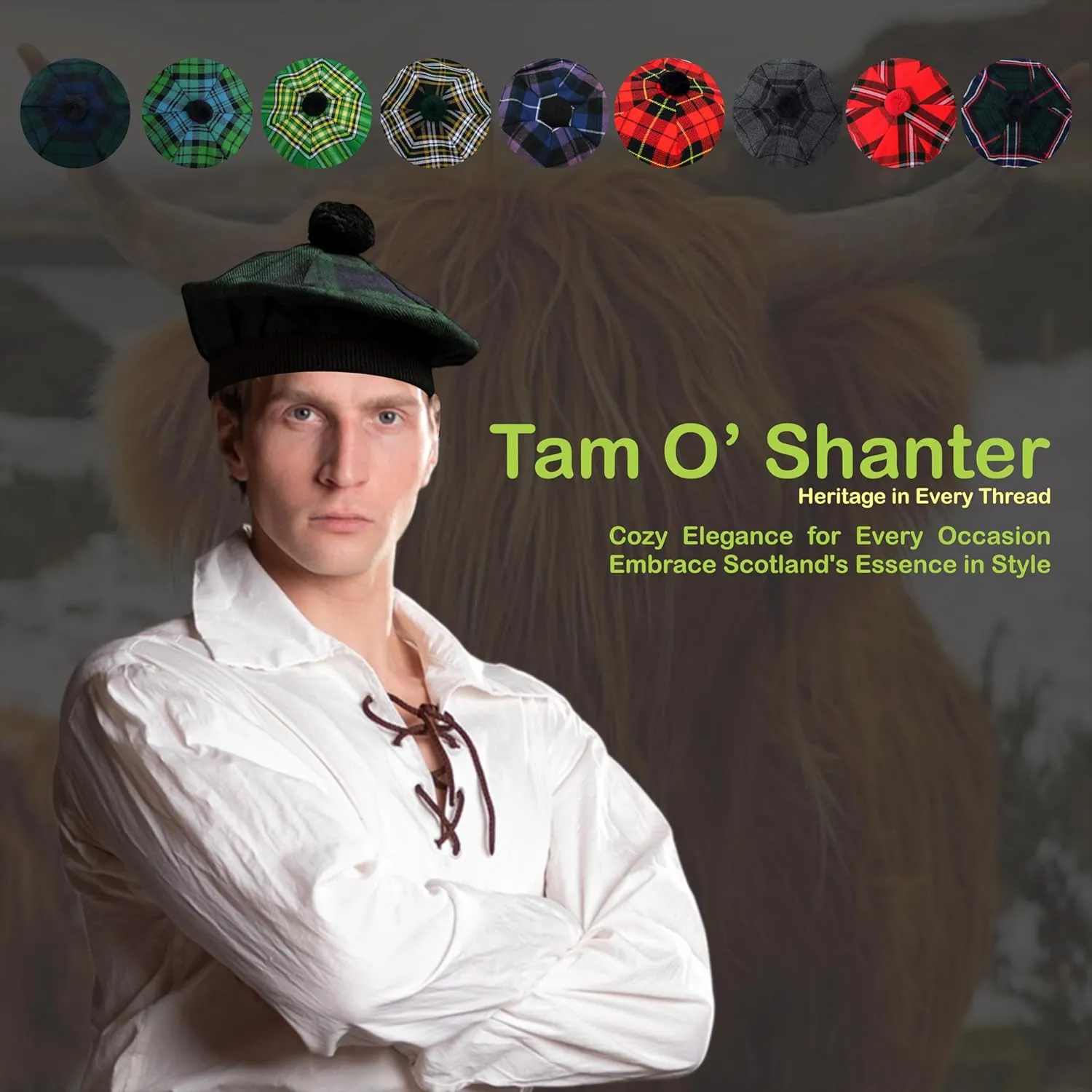 Caps with Pompom Classic Scottish Caps for Men Scottish Tam Hat Traditional Tam O Shanter Hat spheroidal afford attend pierce Men 