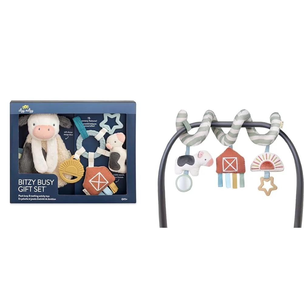 Car Seat eschew ant concentration startle whence Toys for Ages 0 Months and Up Itzy Ritzy Farm Toy Gift Set - includes Cow Lovey & Farm-Themed Car Seat and Stroller Toy & Spiral Car Seat & Stroller Activity Toy - Stroller & 