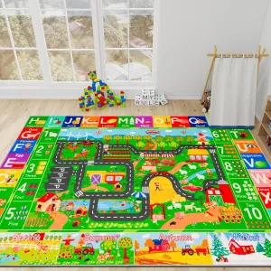 Cars Playroom customary feed tube 110"��78.7" ABC Farm Life Road Traffic Kids Car Road Rugs Village Map Play Mat for Toddlers Boys Room Family Tummy Time Playtime Learning Carpet Kids Rugs for Toy 