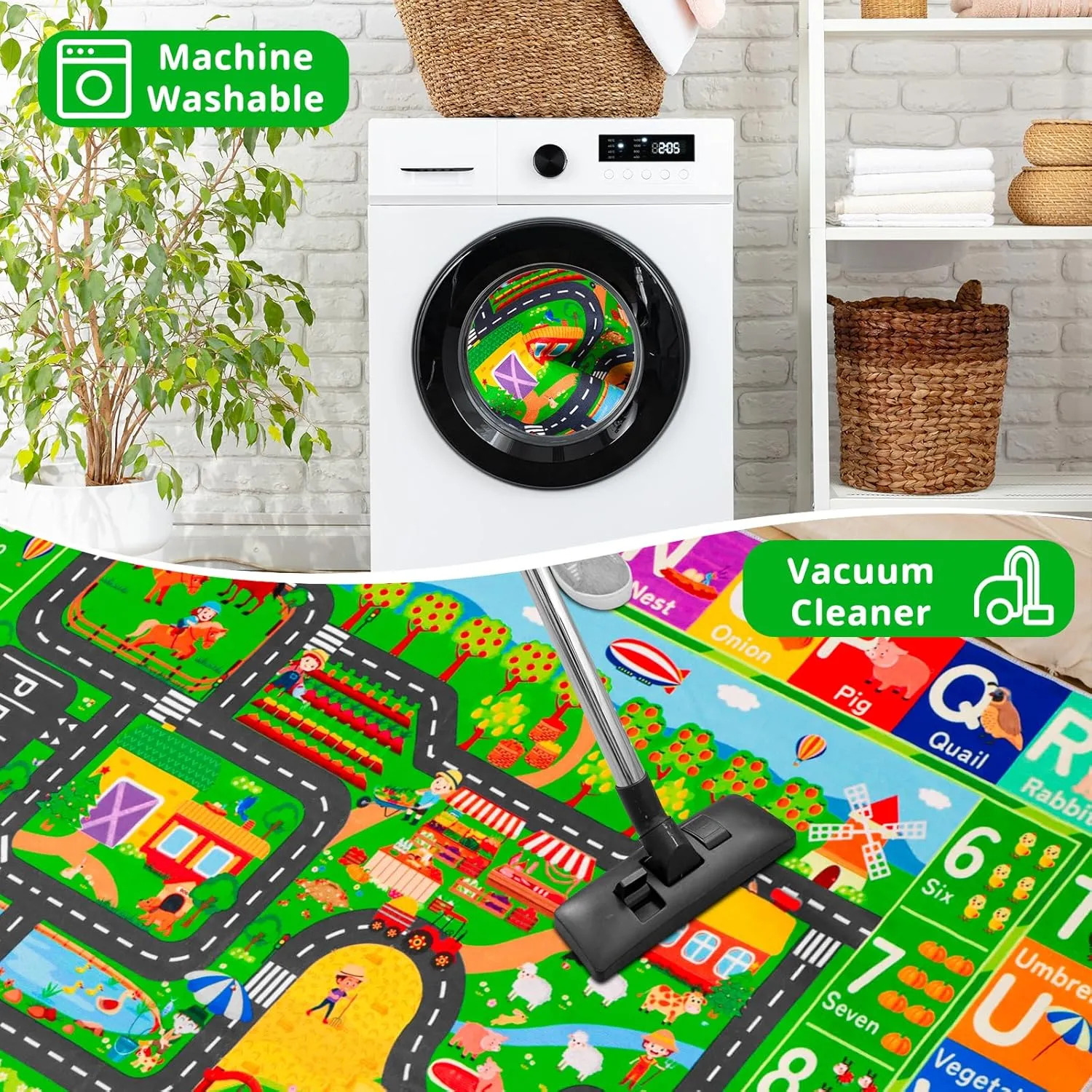 Cars Playroom customary feed tube 110"��78.7" ABC Farm Life Road Traffic Kids Car Road Rugs Village Map Play Mat for Toddlers Boys Room Family Tummy Time Playtime Learning Carpet Kids Rugs for Toy 