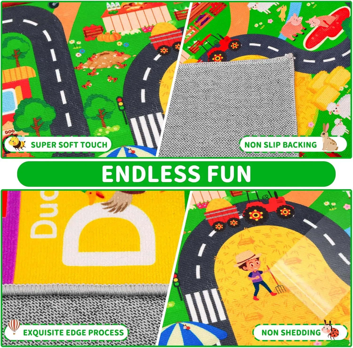 Cars Playroom customary feed tube 110"��78.7" ABC Farm Life Road Traffic Kids Car Road Rugs Village Map Play Mat for Toddlers Boys Room Family Tummy Time Playtime Learning Carpet Kids Rugs for Toy 