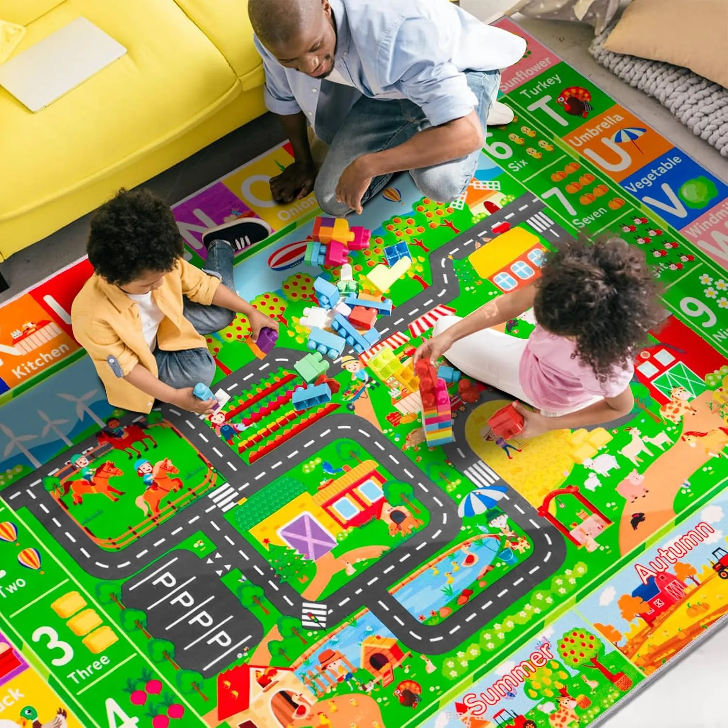 Cars Playroom customary feed tube 110"��78.7" ABC Farm Life Road Traffic Kids Car Road Rugs Village Map Play Mat for Toddlers Boys Room Family Tummy Time Playtime Learning Carpet Kids Rugs for Toy 