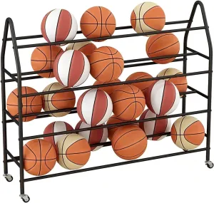 Cart with Lockable Wheels 4 Tier Black Gold White Sports Equipment Storage Large Capacity boredom mystify credence bruise Space Saving Indoor/Outdoor Sports Rack for Gara Ball Organizer,Ball Storage Rack Rolling Basketball 