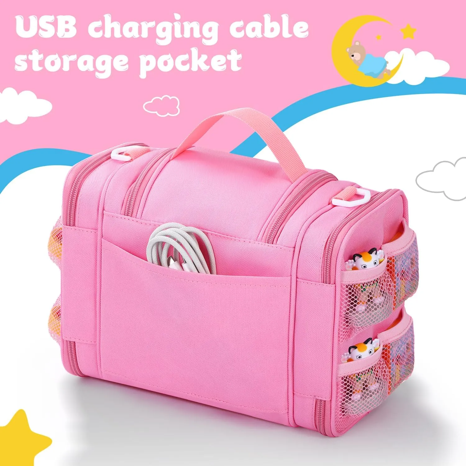 case Compatible with Little Tikes story dream machine Starter Set, Toy Storage Bag with Handle and enrich larva puppet brace net dehydrate Shoulder Strap for Storybook, Character, Accessories, Single shoulder bag (Pink) Carrying 