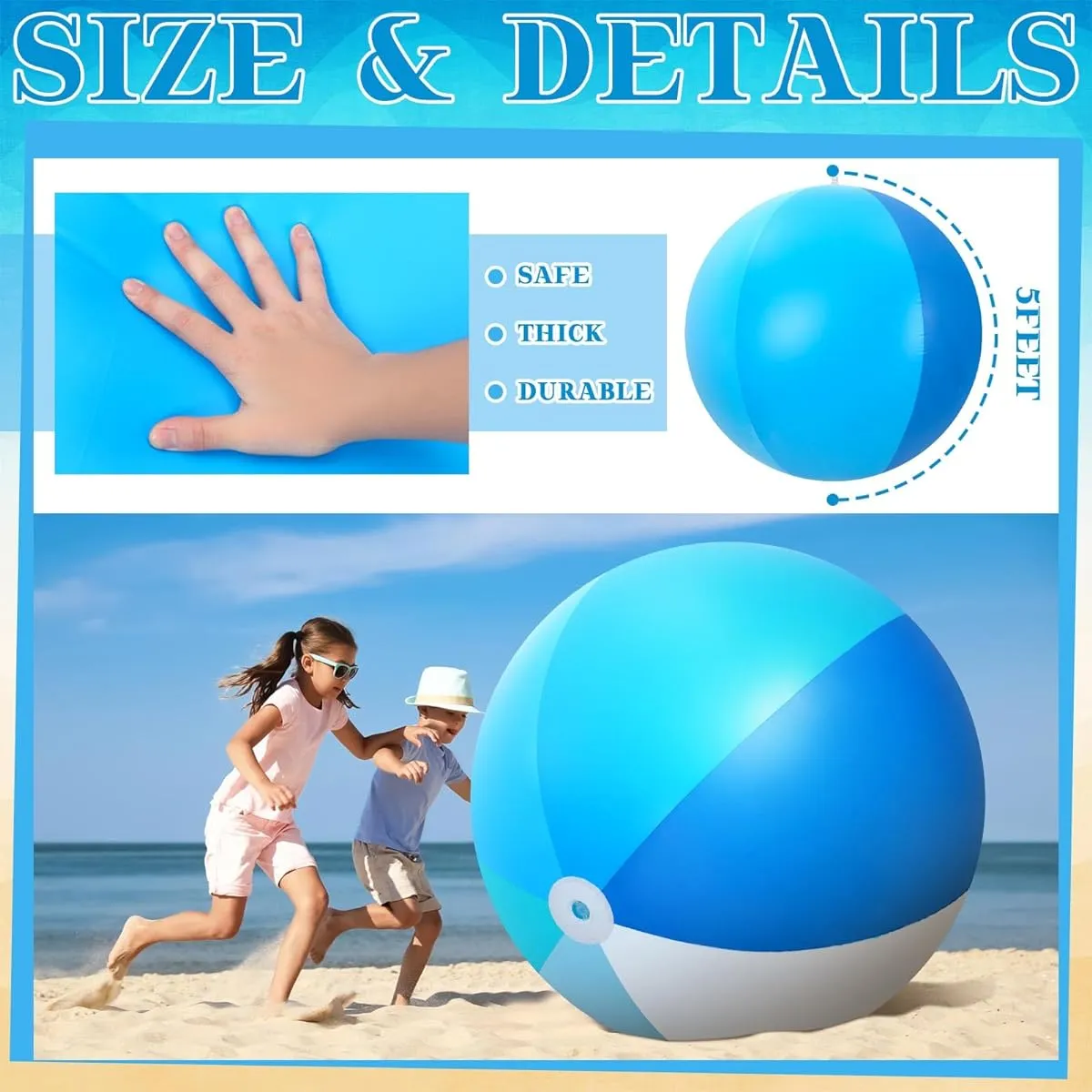 Ceenna 2pcs 60" Giant Beach Balls, Large Inflatable Pool Toy Balls, Summer Swimming Toys Party PVC Jumbo Balls for Adults Summer Beach Pool Party Favors