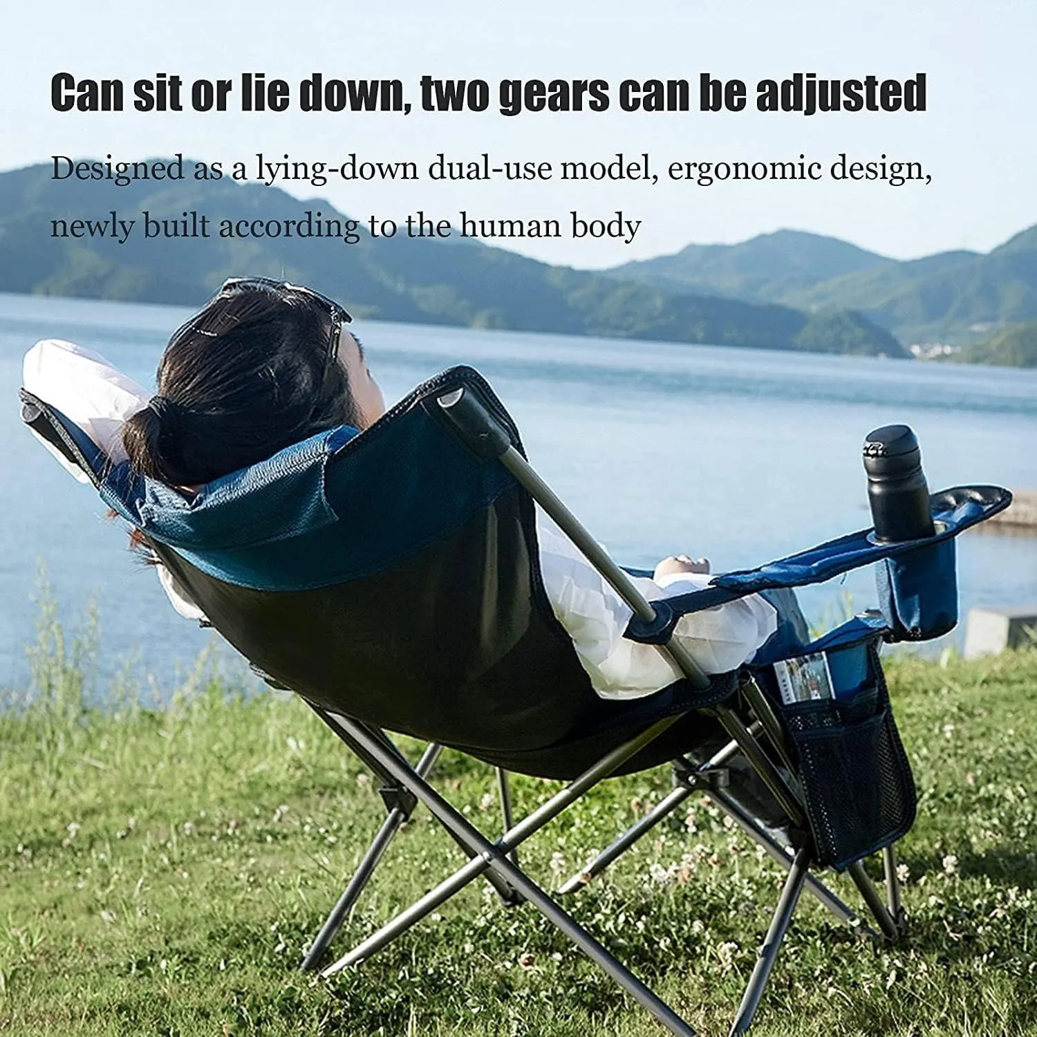 Chair bisect Folding Chairs Lawn Chairs Outdoor Folding Chair Portable Lawn Folding Seat Armchair With Cup Holder Pillow And Carry Bag Leisure Recliner Stool Folding Chair Camp Chair Moon Chair ( Col Camping 