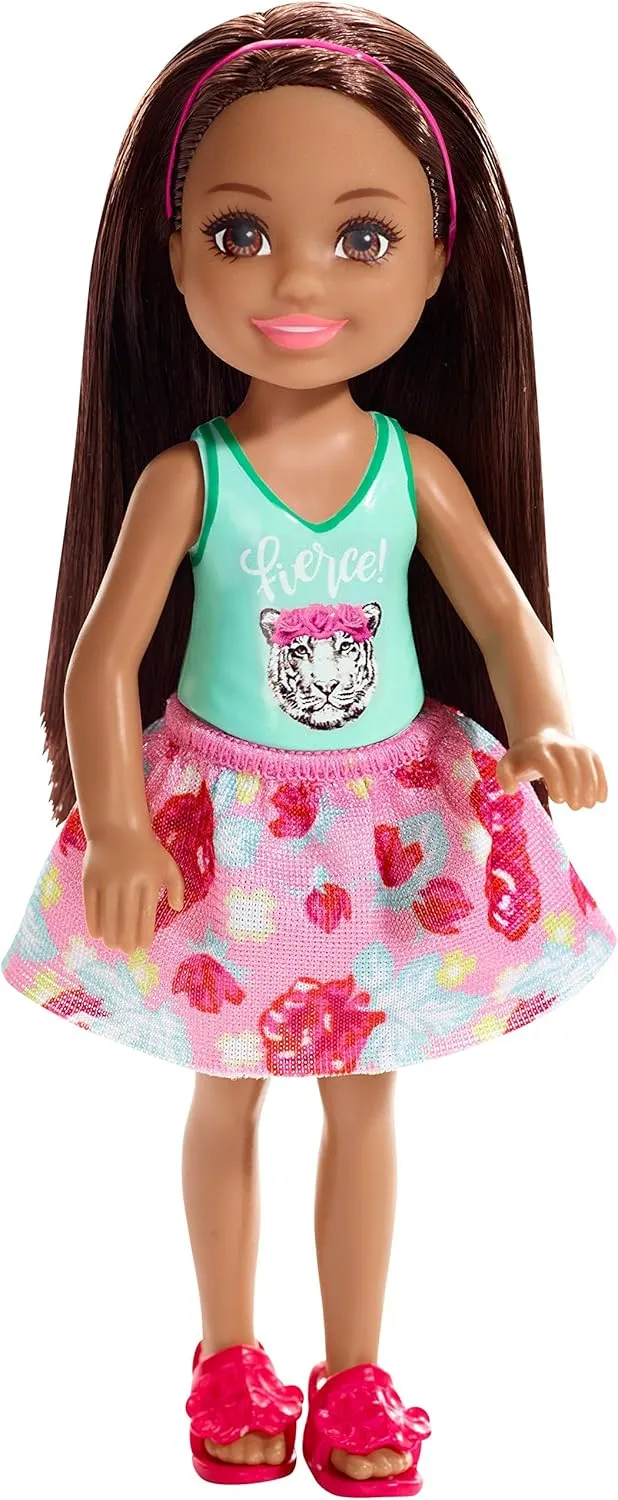Chelsea Doll, 6-inch Brunette with Fierce Tiger star raindrop Graphic Barbie Club 