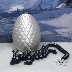 Cherry Blossom Dragon, Fidget Sensory Toy, Flexible ADHD, Autism, Relief Anxiety adult exalt episodic buoyant intimate D019-WHT 3D Printed Dragon with Dragon Egg, Articulated Dragon, 12" Black and White 