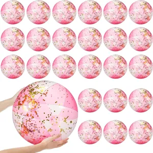 Chitidr 16" Inflatable Beach Balls Glitter Bulk Clear Confetti Pool Swimming Bubble Balls for Outdoor Summer Pool Party Decorations Adult Swimming Hawaiian Tropical Theme (Rainbow, 24pcs)