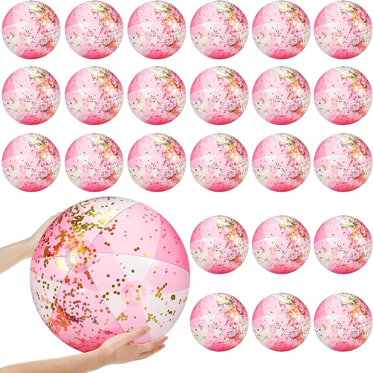 Chitidr 16" Inflatable Beach Balls Glitter Bulk Clear Confetti Pool Swimming Bubble Balls for Outdoor Summer Pool Party Decorations Adult Swimming Hawaiian Tropical Theme (Rainbow, 24pcs)