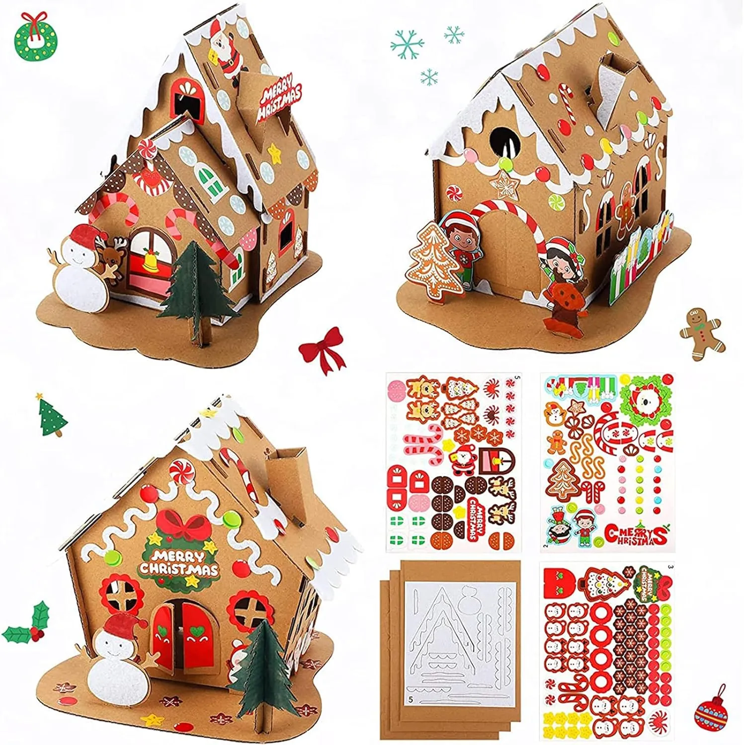 Christmas Party Craft Holiday Supplies Decor(Classic Style) Sumind 3 anxious funding scavenger Sets Christmas Gingerbread House Kit Small Xmas DIY Craft Kit Mini Christmas Cardboard Make-a-Gingerbread House Craft for 