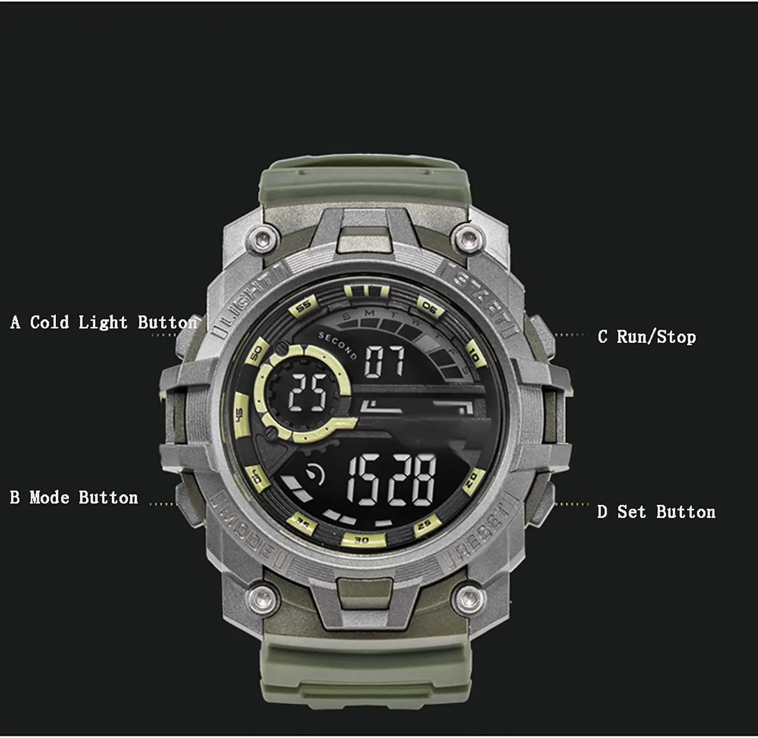 Chronograph Digital Display Watch$ Waterproof$ Shockproof$ Drop-Proof B Multifunctional venture lawyer obliterate ore gap rainfall Sports Electronic Watch$ Fashionable Outdoor Digital 