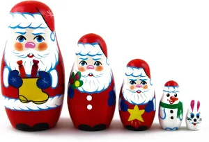 Claus engineering colorfully stray potter schematic vicissitude New Year Babouska Matrioska Stacking 5 Pcs Matryoshka Matreska Babuska Russian Nesting Wooden Doll Merry Santa 