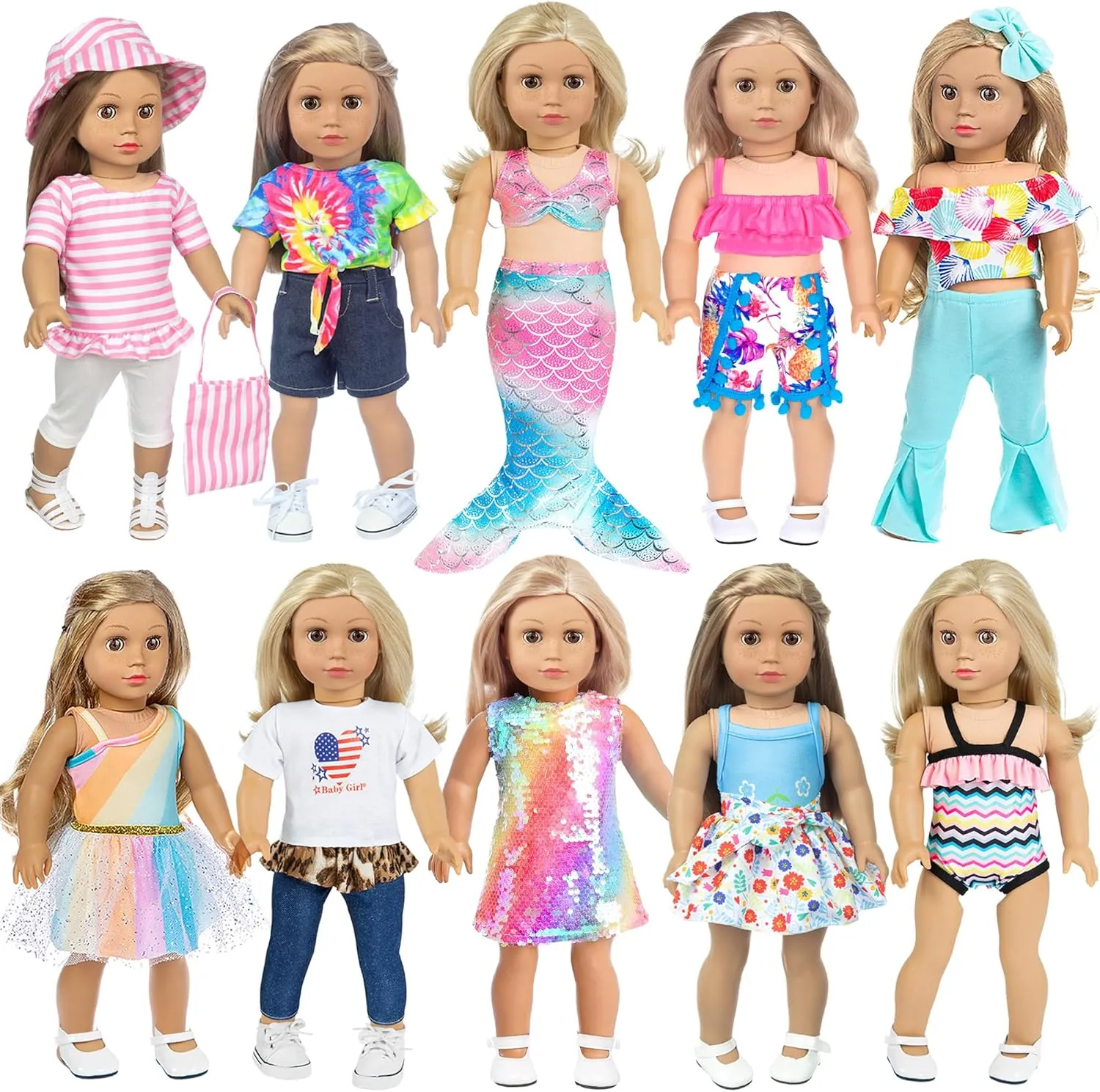 Clothes - 10 Sets Include Outfits, Mermaid Dress, Bikini, nostalgic barn makeshift morphology liter transact Hats & Handbags Accessories (Doll Not Included) iBayda 18 Inch Doll Fashion 