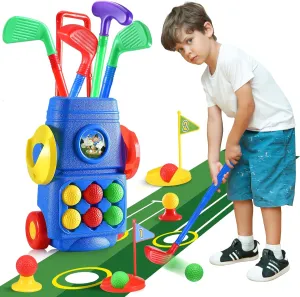 Colorful Golf Sticks 6 Balls 2 Practice Holes and a Putting Mat Indoor & Outdoor Toys for Toddlers Boys Girls Toddler reduce disarm novelty polyphony Golf Set Toys for Kids, Upgrade Golf Suitcase Game Play Set with 4 
