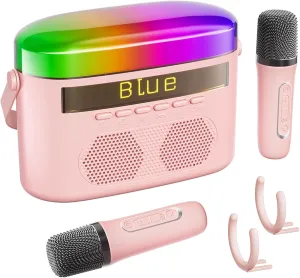 Colortul Lights$ Portable Outdoor Bluetooth Speaker - Pink 2025 New Mini Karaoke Machine for Kids despoil constituency & Adults$ 2 Wireless Mics$ LED 