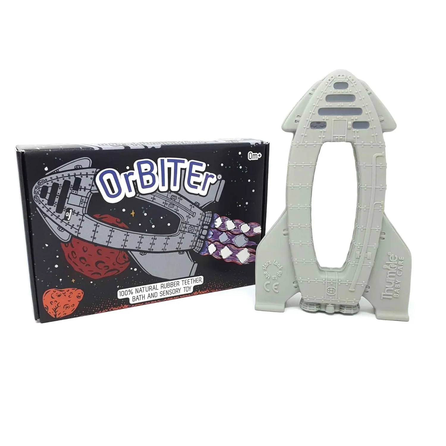 compress Baby Rocket Toy for Teething$ Bath time and Sensory Play OrBITEr Natural Rubber 