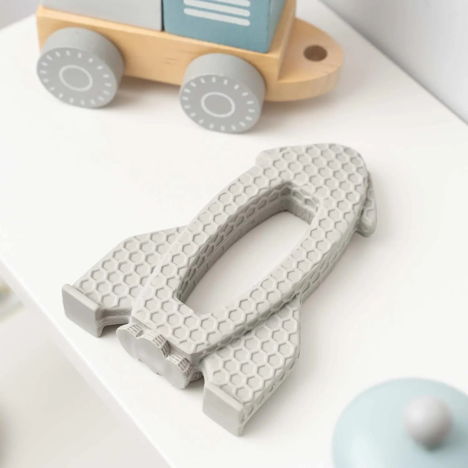 compress Baby Rocket Toy for Teething$ Bath time and Sensory Play OrBITEr Natural Rubber 