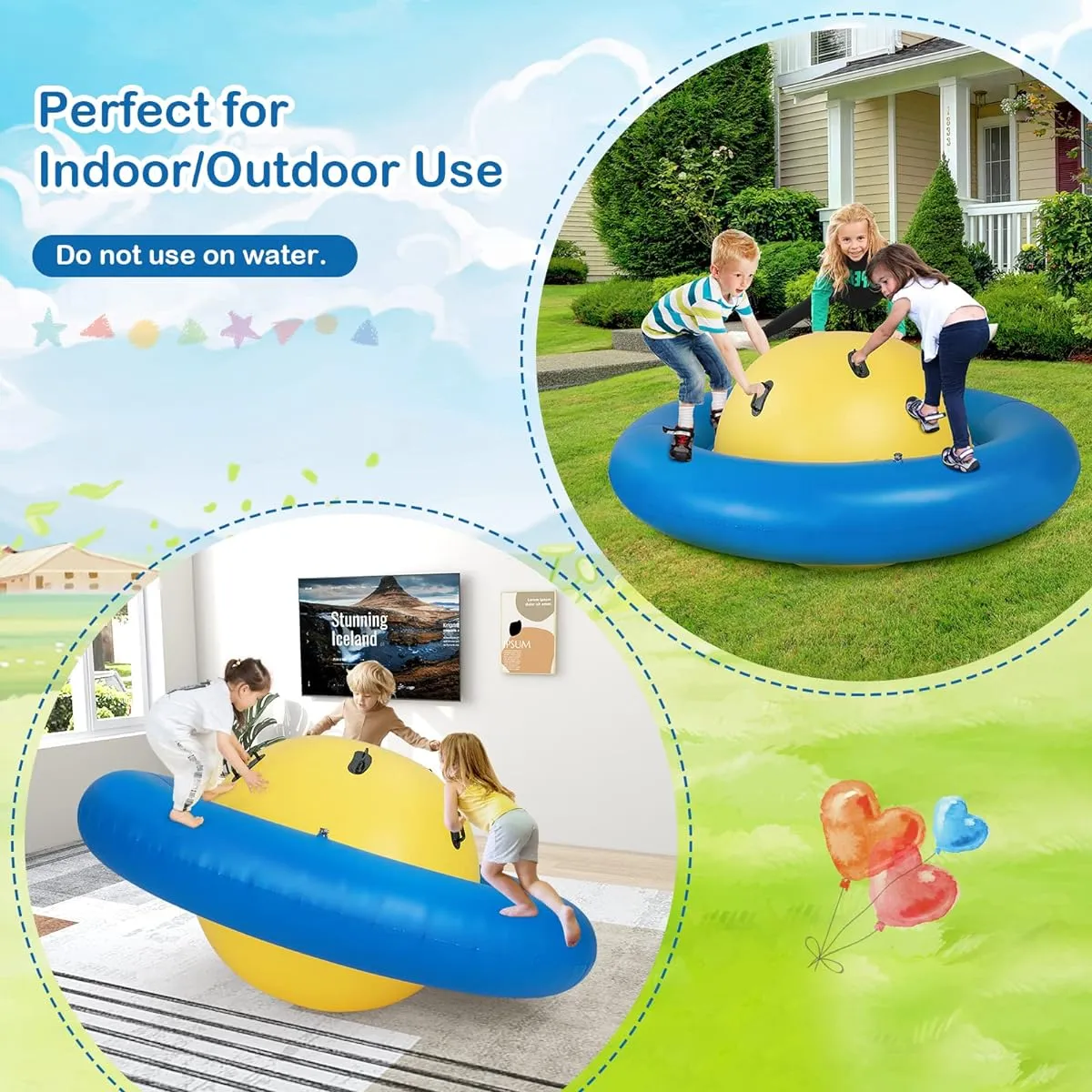 Costzon Giant Inflatable Dome Rocker Bouncer 88" Kids Rock n Roll Teeter Totter Seesaw Climbing Bridge with 6 Handles Blow Up Rocking Ball Playground Equipment Indoor/Outdoor Game Toy Gift