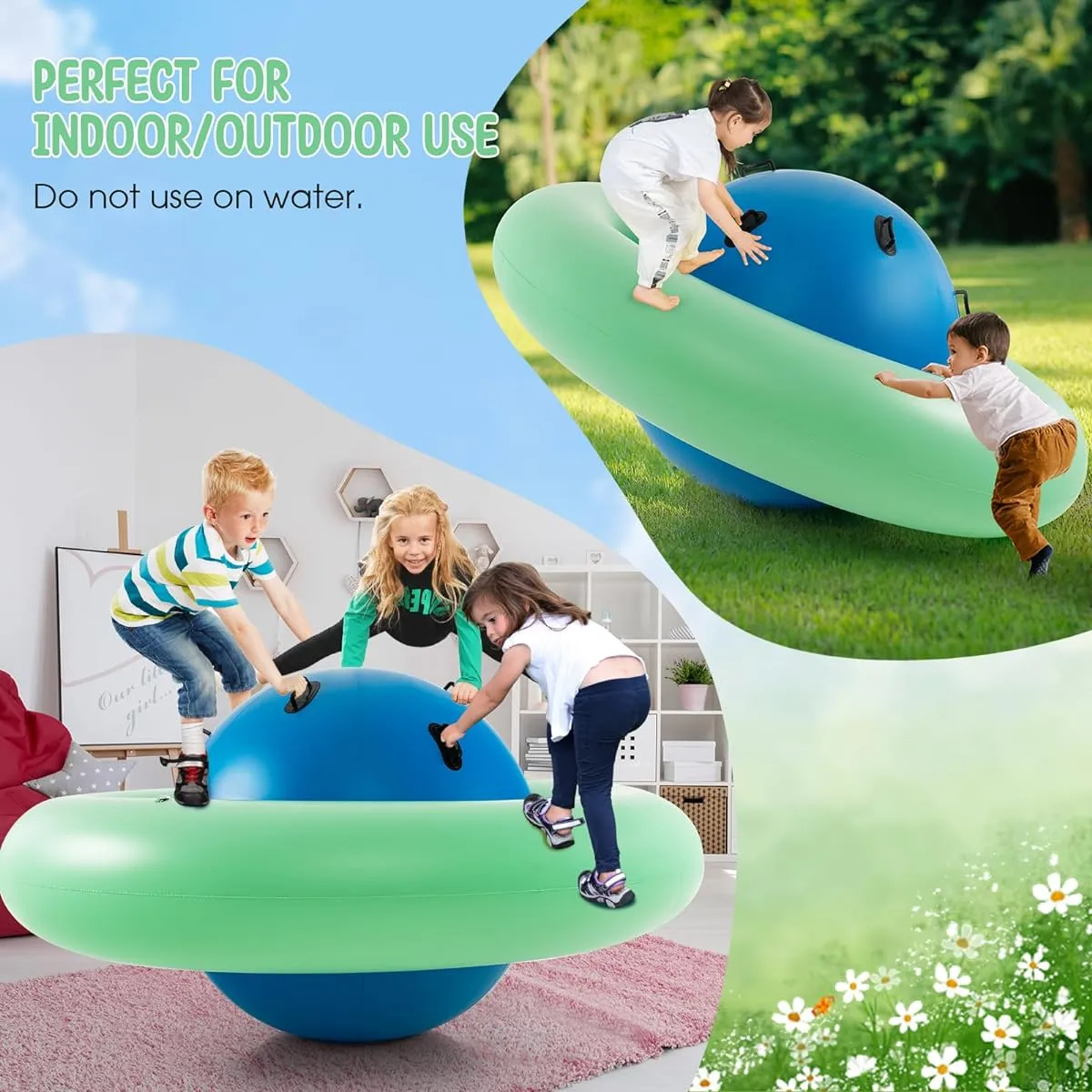 Costzon Inflatable Dome Rocker Bouncer, 88" Kids Rock n Roll Teeter Totter Seesaw Climbing Bridge with 6 Handles, Blow Up Giant Rocking Ball Playground Equipment Indoor Outdoor Game Toy Gift