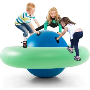 Costzon Inflatable Dome Rocker Bouncer, 88" Kids Rock n Roll Teeter Totter Seesaw Climbing Bridge with 6 Handles, Blow Up Giant Rocking Ball Playground Equipment Indoor Outdoor Game Toy Gift