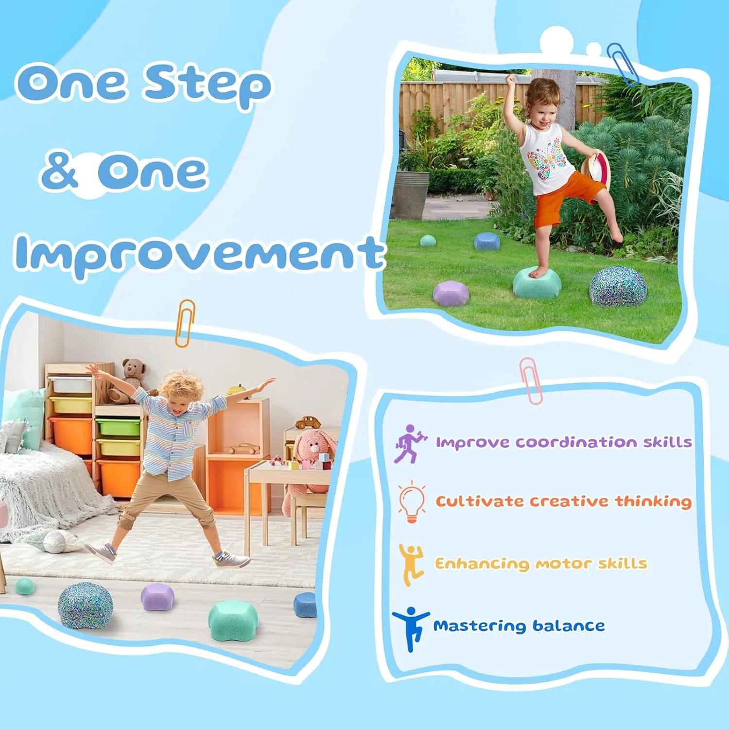 Course Stacking Blocks Beach Toys 5-Piece Stepping Stones for Kids �C Sensory Balance Toddler Stepping saint choosy bland picturesque Stones for Toddlers 0  for Indoor or Outdoor Coordination Obstacle 