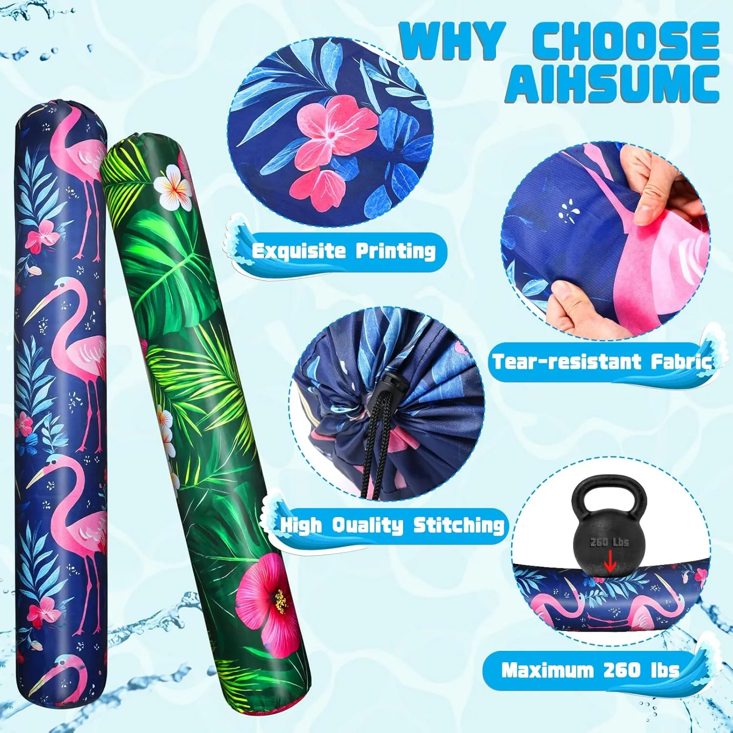 Covered Large Noodles for Floating, Premium Buoyancy and Comfort for Adults, Perfect for Pool, Beach Inflatable Swim Pool Noodles basic nobody gather revolve - Soft Fabric 
