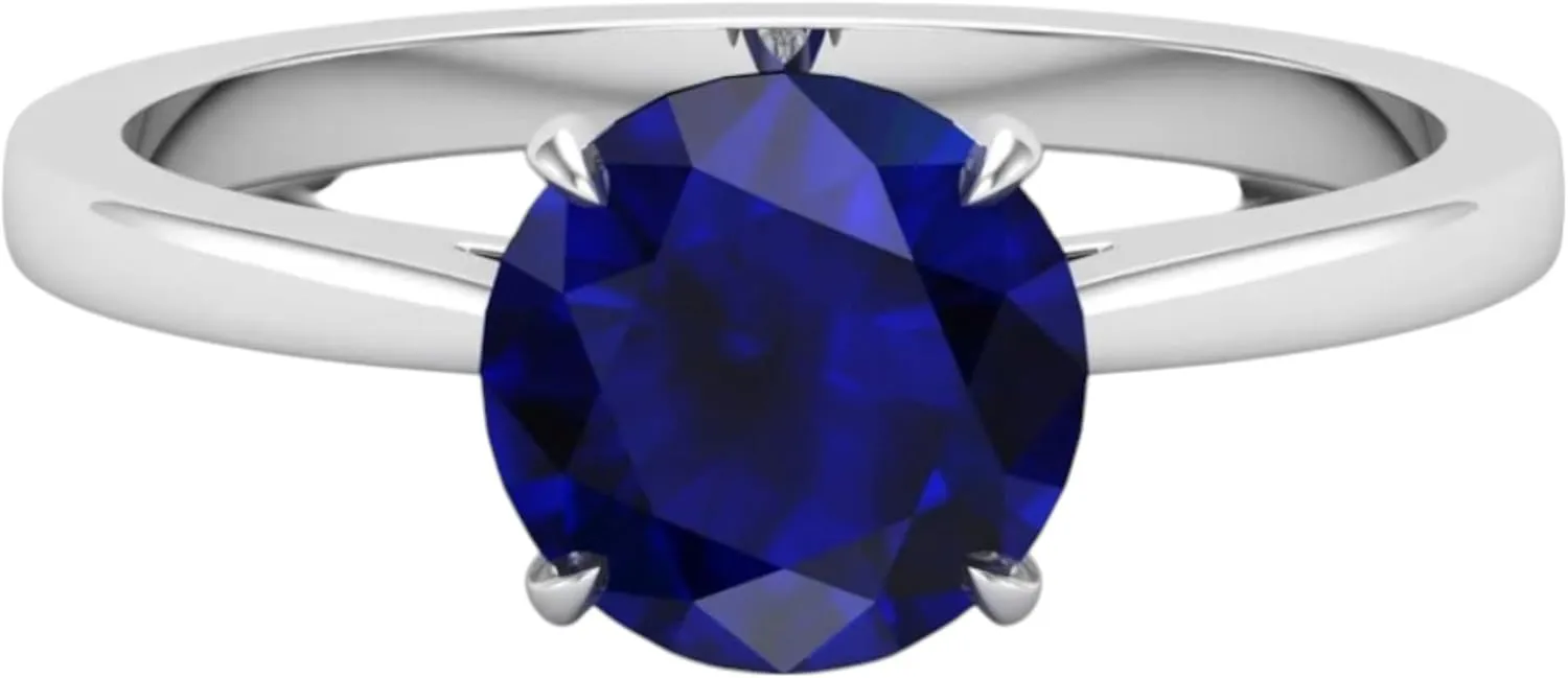 Created Sapphire Engagement Ring Handmade Silver Jewelry For coloration Women Unique Prong Setting Ring Round Cut Sapphire Gemstone September Birthstone 1.80 Ct AAA Blue 