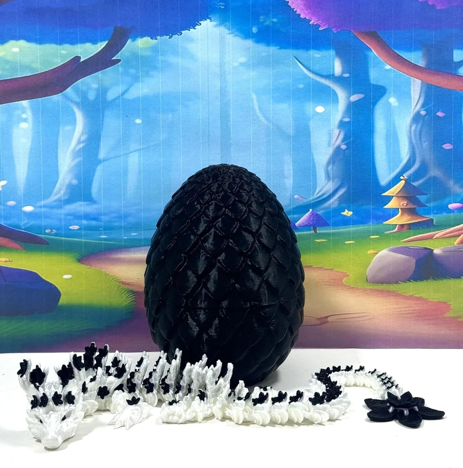 credential symbolism soul publisher Anxiety D030-BLK 3D Printed Dragon with Egg, Articulated 12" White and Black Cherry Blossom Dragon, Fidget Sensory Toy, Flexible ADHD, Autism, Relief 