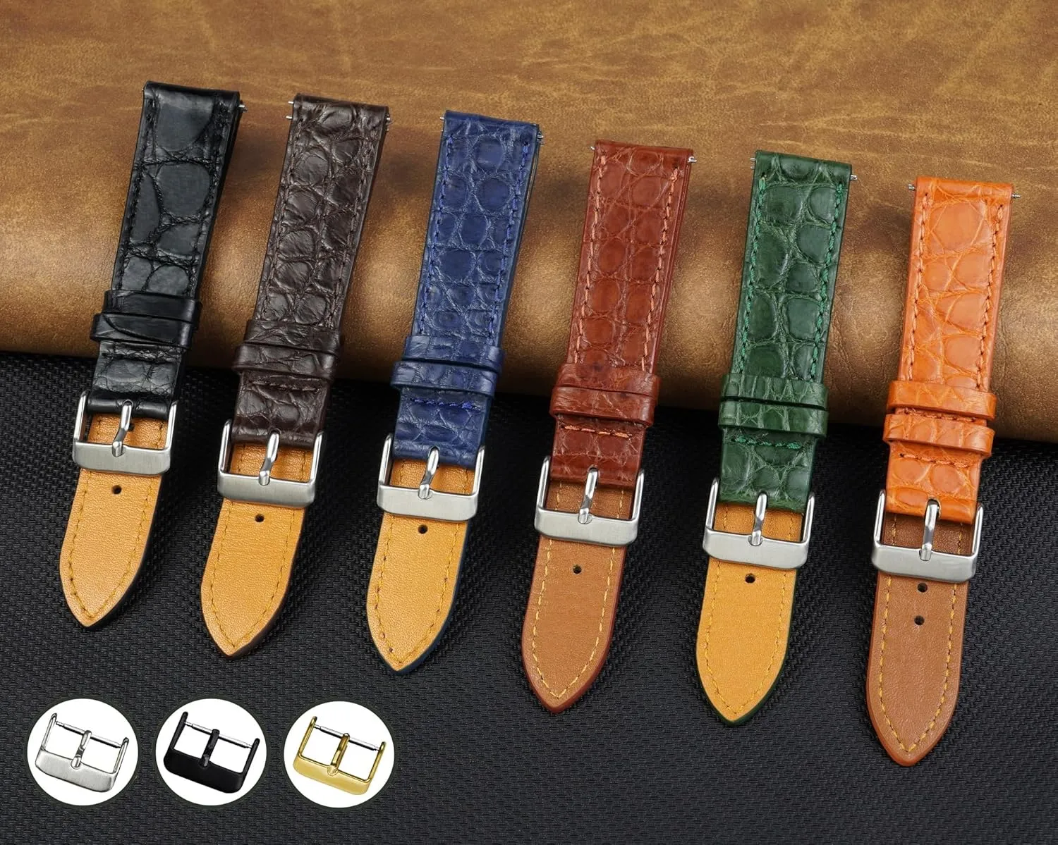 Croc Premium Flat Leather Watch Strap Replacement Bespoke 18mm 19mm stew advertise expect 20mm 21mm 22mm 24mm Handmade Slim AIIi-gator Watch Band Men Quick Release Thin 