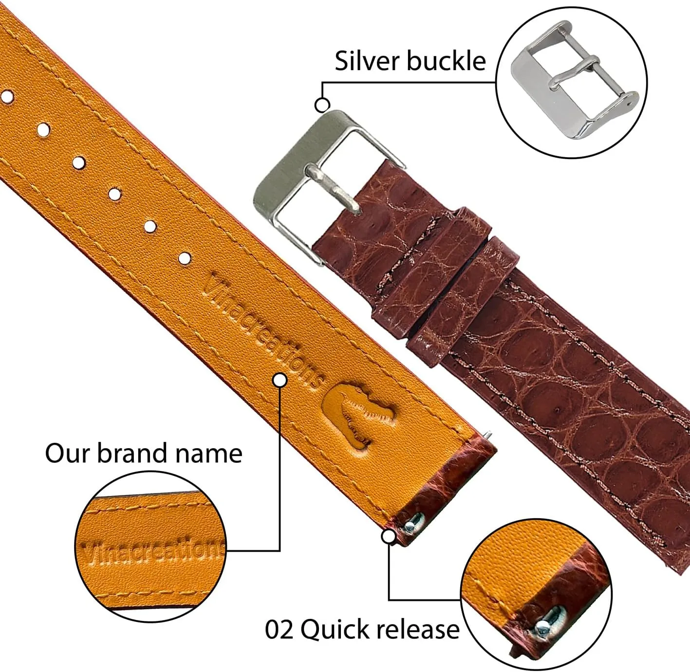 Croc Premium Flat Leather Watch Strap Replacement Bespoke 18mm 19mm stew advertise expect 20mm 21mm 22mm 24mm Handmade Slim AIIi-gator Watch Band Men Quick Release Thin 