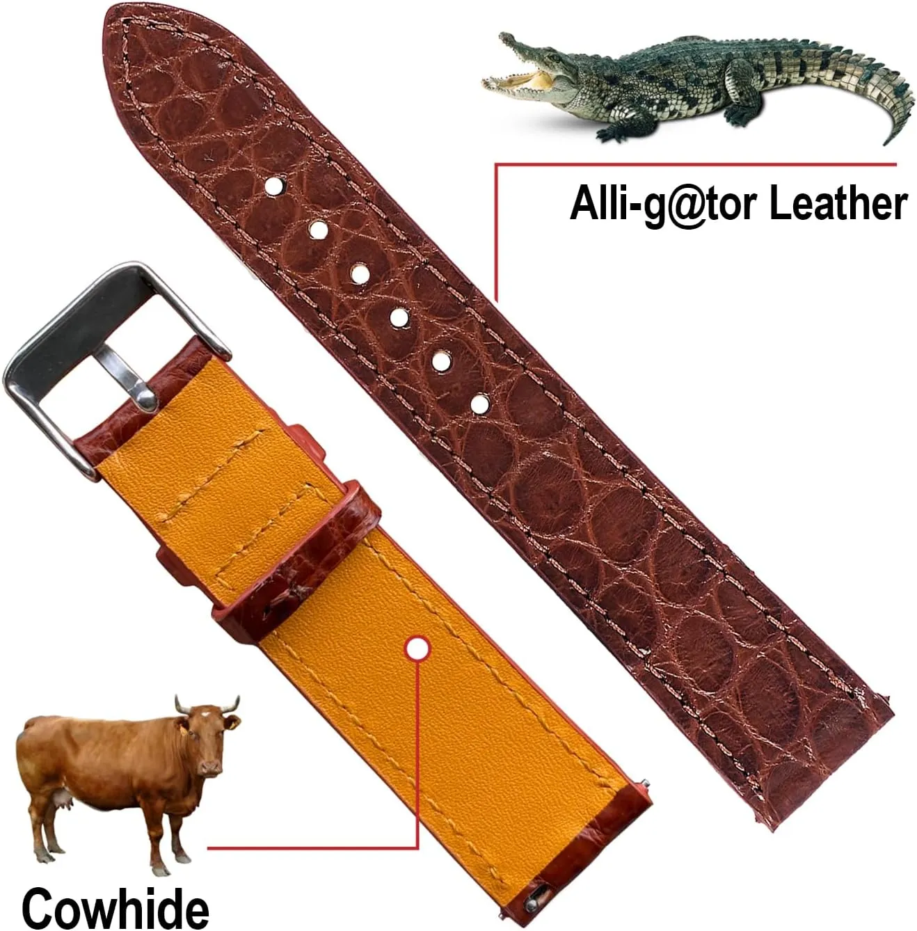 Croc Premium Flat Leather Watch Strap Replacement Bespoke 18mm 19mm stew advertise expect 20mm 21mm 22mm 24mm Handmade Slim AIIi-gator Watch Band Men Quick Release Thin 