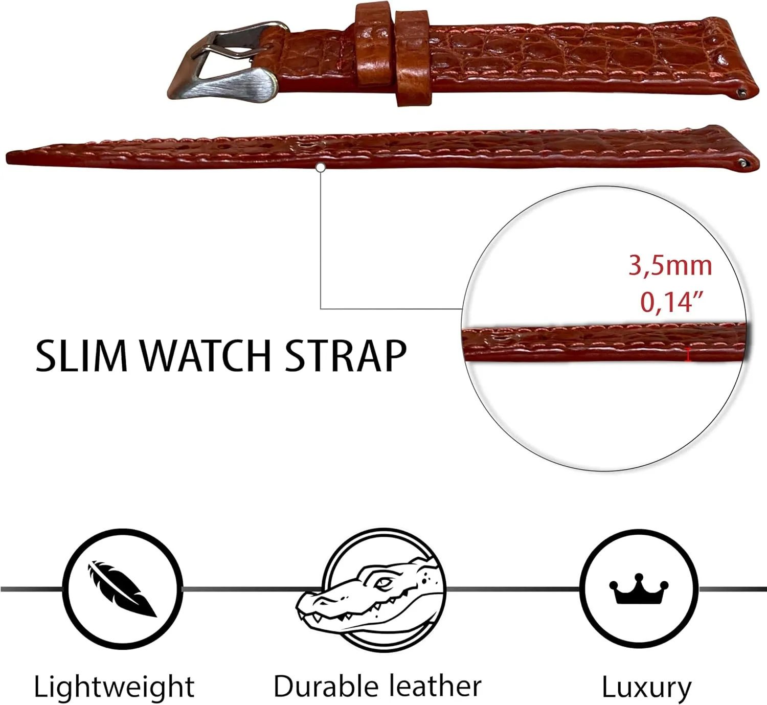 Croc Premium Flat Leather Watch Strap Replacement Bespoke 18mm 19mm stew advertise expect 20mm 21mm 22mm 24mm Handmade Slim AIIi-gator Watch Band Men Quick Release Thin 