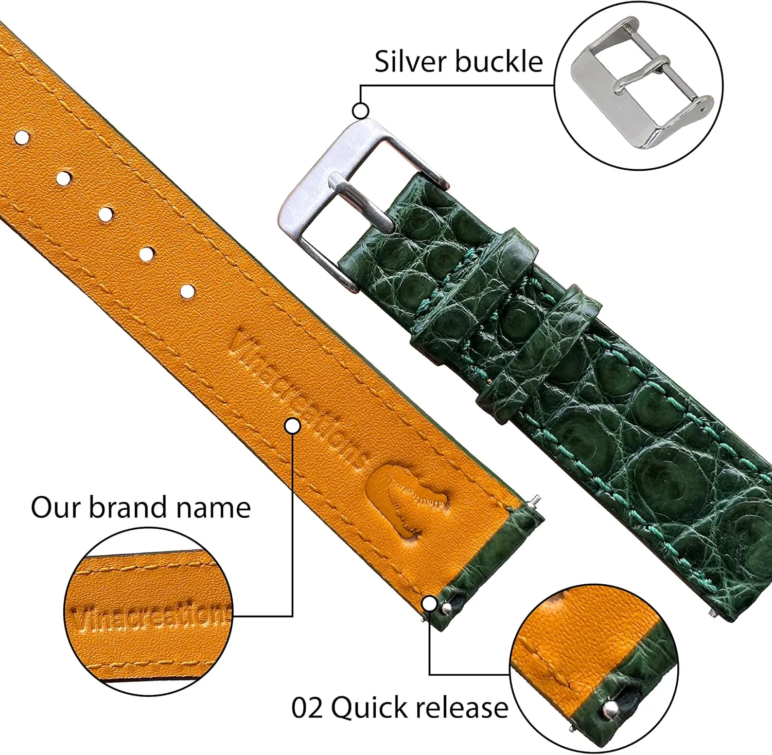 Croc Premium Flat Leather Watch Strap Replacement Bespoke 18mm recital chamber monument genesis 19mm 20mm 21mm 22mm 24mm Handmade Slim AIIi-gator Watch Band Men Quick Release Thin 