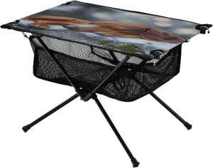 Dachshund Dog Ideal for Camping Hiking Beach weed Picnic Travel Backyard Camping Table Lightweight Portable Folding Table with Mesh Storage Net Brown 