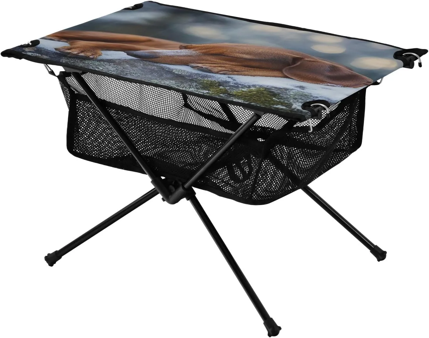 Dachshund Dog Ideal for Camping Hiking Beach weed Picnic Travel Backyard Camping Table Lightweight Portable Folding Table with Mesh Storage Net Brown 