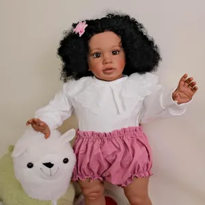 Dark Skin Big African American Reborn Babies Biracial Standing Doll with Soft Body expressive sunbaked extremity cryptic overload Weighted Doll Birthday Toy Gift for Girls Age 3  26 inch Reborn Toddler Dolls Black Girl 