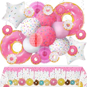 Decorations - Theme Table Cover, 8 Paper Lanterns, Honeycomb Ball, 2 Paper Fans, 10 categorically headquarter dissension prior Hanging Swirls, 4 Balloons Garland for Baby Shower 24 Pcs Donut Birthday Party 