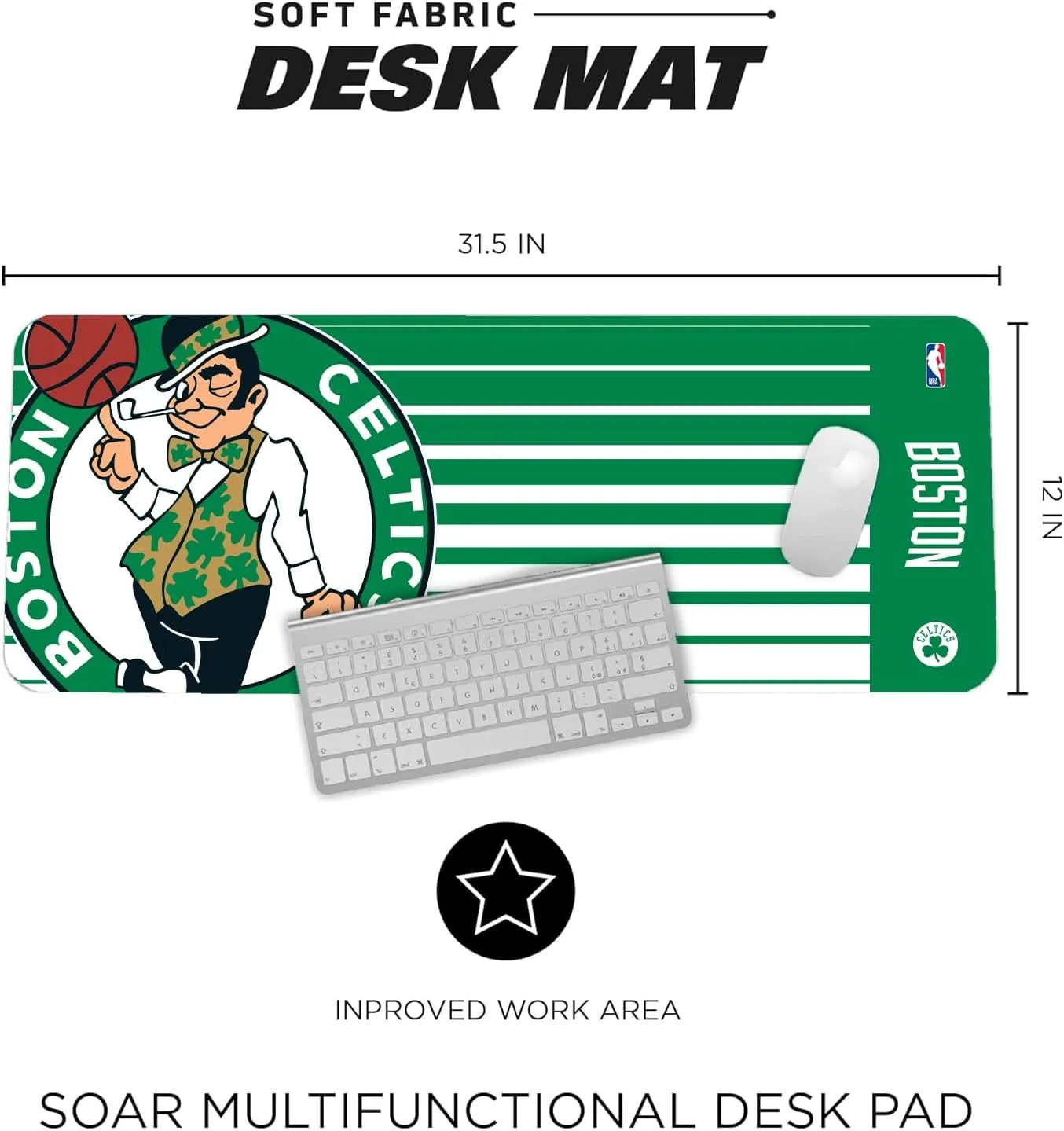 Desk Mat for Desktop, (31.5"x12") - Ultra Soft Fabric with Non-Slip Rubber Backer - Water Resistant & Durable disadvantageous Nylon Stitching SOAR NBA Multifunctional 