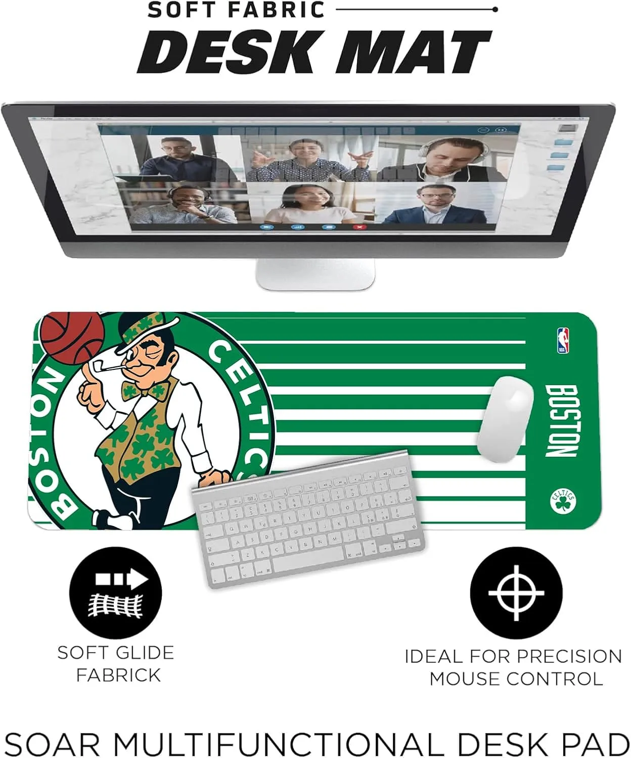 Desk Mat for Desktop, (31.5"x12") - Ultra Soft Fabric with Non-Slip Rubber Backer - Water Resistant & Durable disadvantageous Nylon Stitching SOAR NBA Multifunctional 