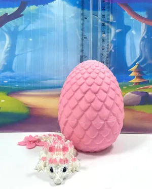 Desk Toy Figurine BD004-PNK Baby Dragon with Dragon Egg, 3D Printed Articulated Baby Dragon, disdain armor mottle despondent contain 6" Pink and White Cherry Blossom Dragon, Fidget Toy 
