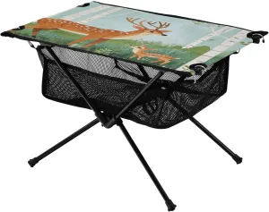 detect Beach Picnic Travel Backyard Camping Table Lightweight Portable Folding Table with Mesh Storage Net Cartoon Animal Deer Ideal for Camping Hiking 