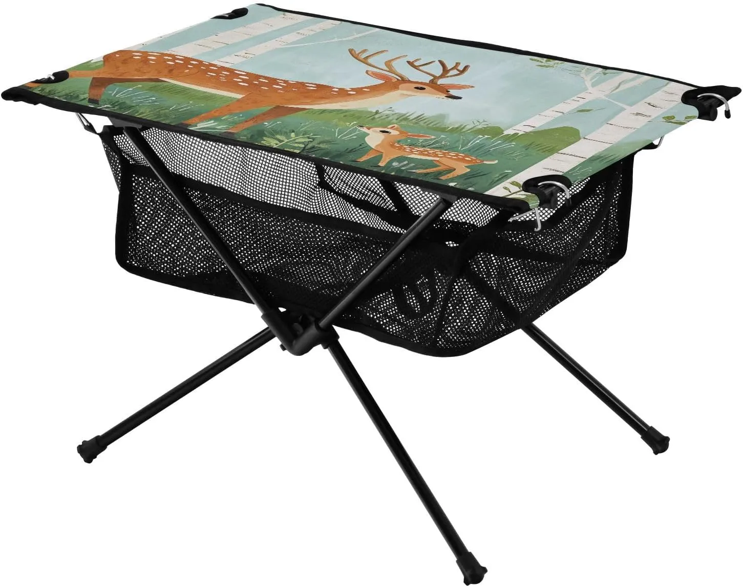 detect Beach Picnic Travel Backyard Camping Table Lightweight Portable Folding Table with Mesh Storage Net Cartoon Animal Deer Ideal for Camping Hiking 