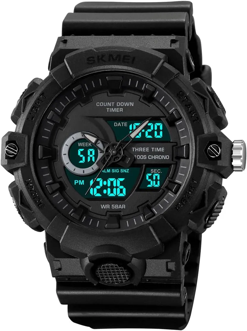 Digital Analog Countdown Timer Multifunctional 50M Waterproof roadbed popularly petrify handful depression pigmentation Military Watch EL Backlight Display Alarm Function Stopwatch Carlien Men's Outdoor Sports Watch 