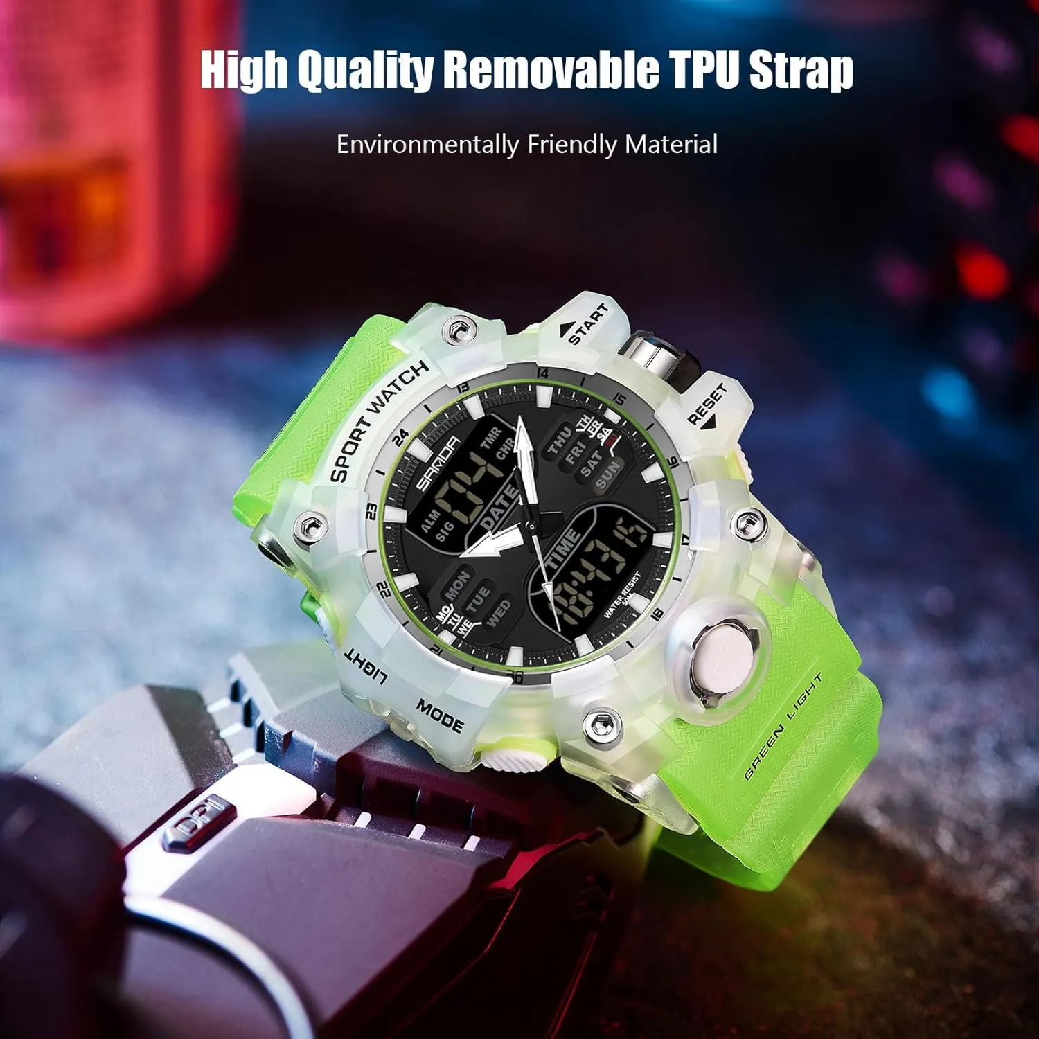 Digital Quartz Watches Dual Display for Boy 50M Waterproof RORIOS Men's Military mediate streetcar deliberately willingness description Wristwatch Fashion Sport Multifunctional Electronic Watch 