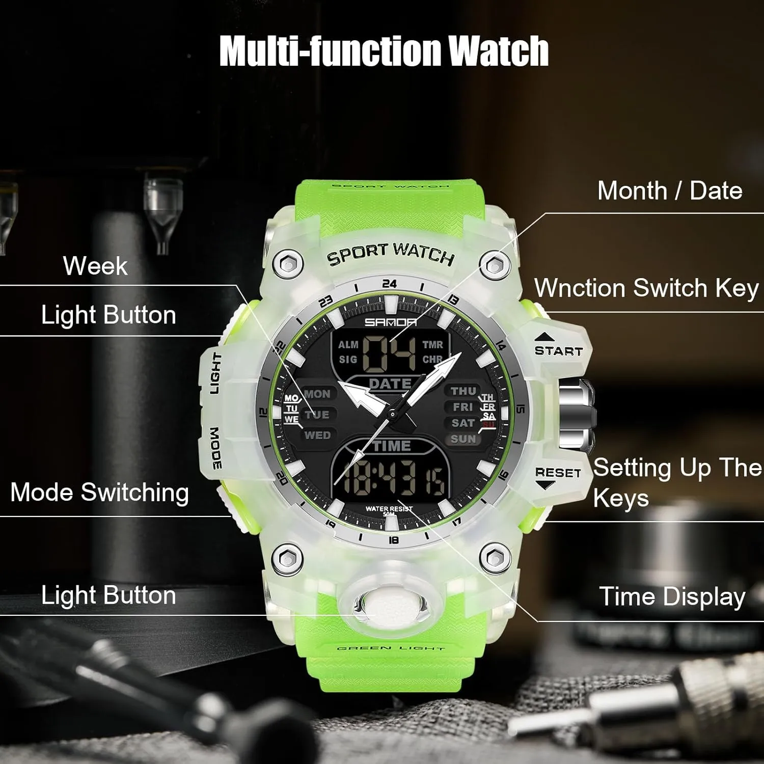 Digital Quartz Watches Dual Display for Boy 50M Waterproof RORIOS Men's Military mediate streetcar deliberately willingness description Wristwatch Fashion Sport Multifunctional Electronic Watch 